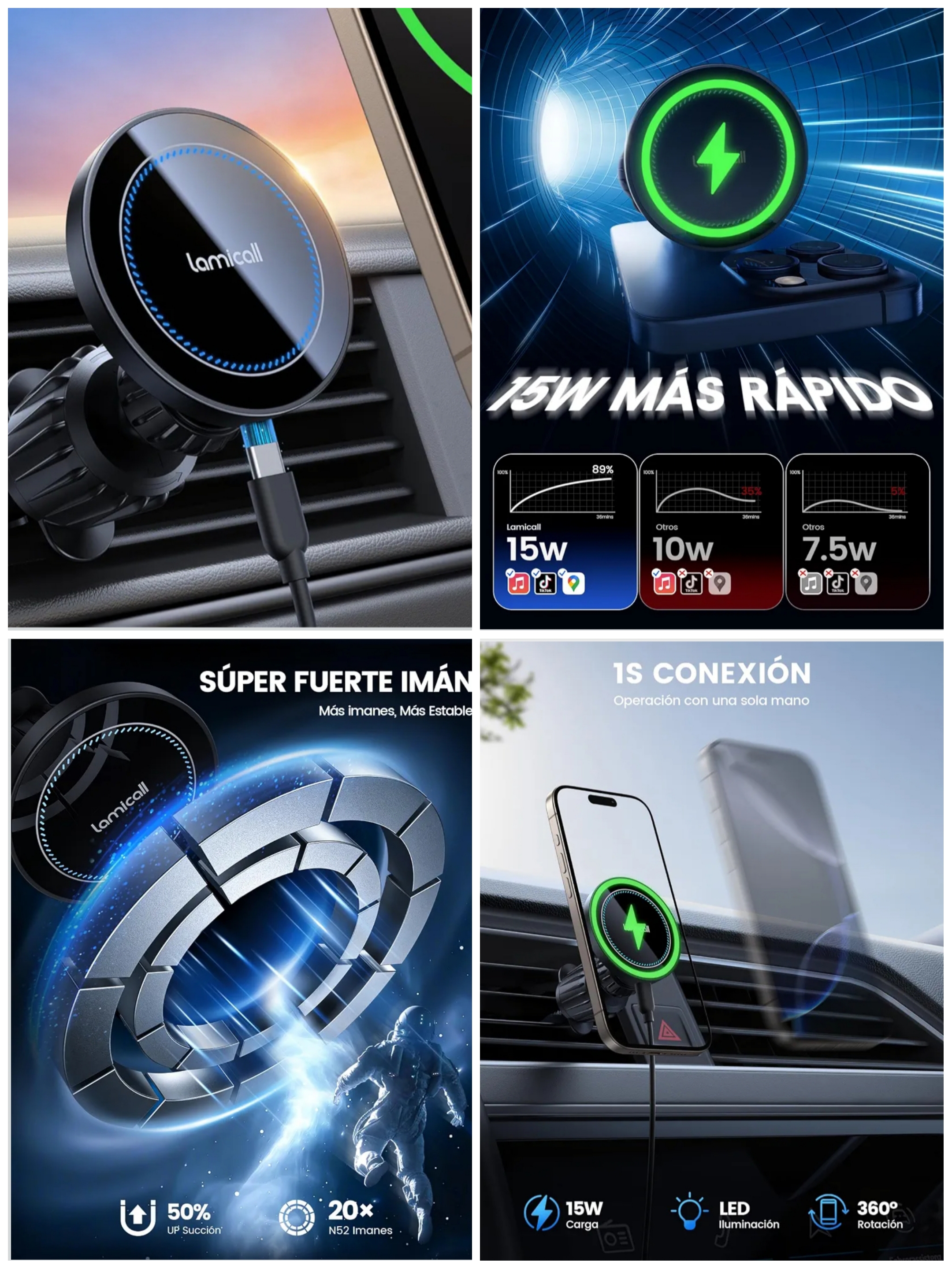 Soporte Cargador Inalámbrico Coche