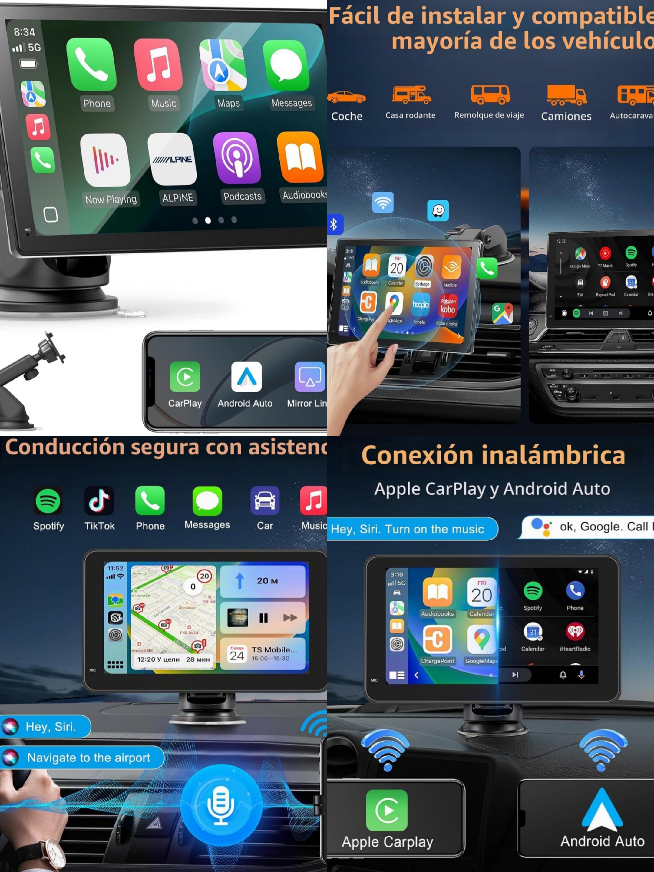 Pantalla Carplay y Android Auto Portátil